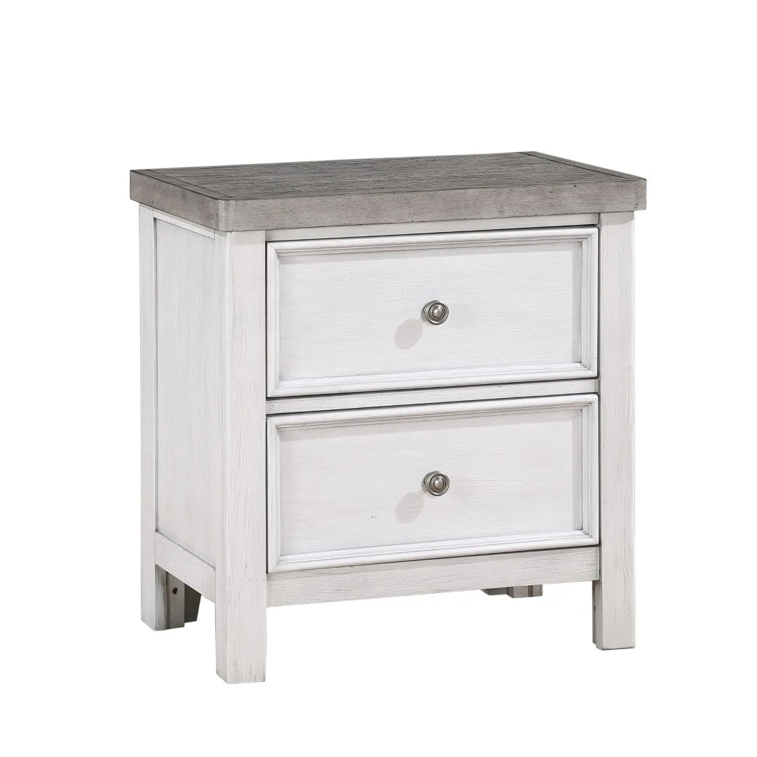 2-Drawer Wooden Nightstand in White & Gray Finish - Classic Style